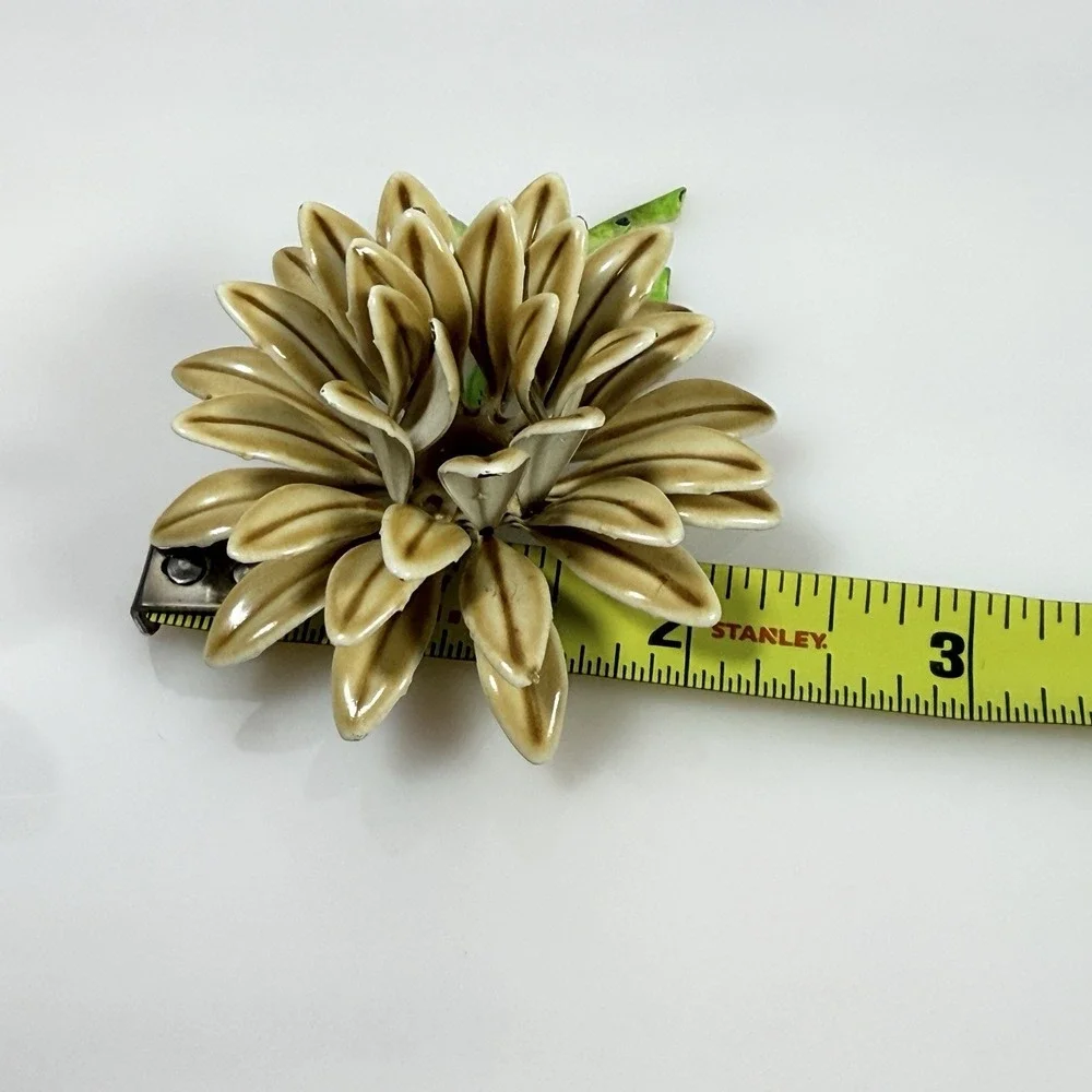 Vintage Enamel Flower Brooch 1960s MOD Earth Tones 3 inches